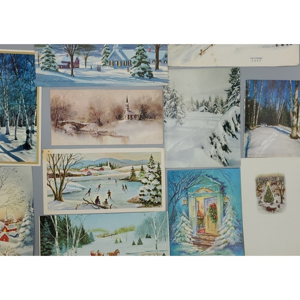11 Old Vintage Used Christmas Card Fronts for Crafts Winter Snow Country Woods - Picture 6 of 16